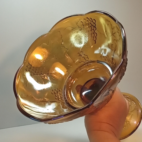 Vintage Indiana Glass harvest gold carnival glass pedestal fruit bowl. No flaws - Picture 8 of 8